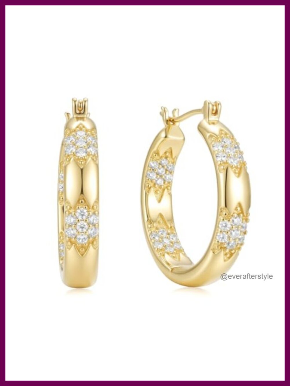 14K Gold Hoop Earrings for Women Pave Cubic Zirconia Snap Back 20mm